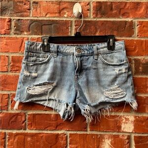 Lucky Brand Womens 2 26 Cheeky Cutoff Distressed Denim Blue Jeans Shorts